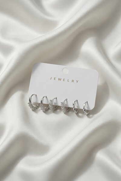 LYKOS Silver Color Zircon Stone Women's Earring Set
