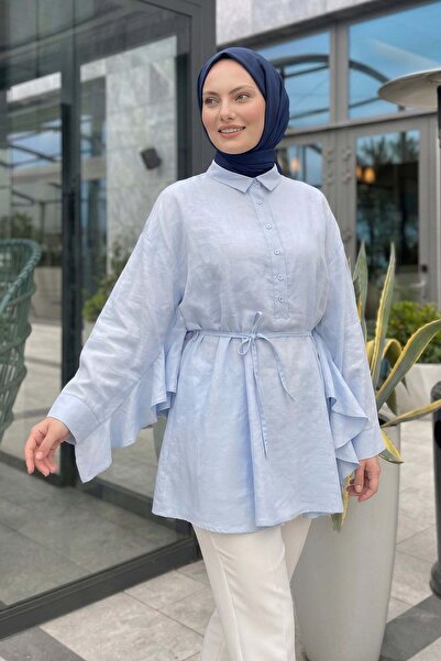 Salih Çelebi Volan Detailed Lace-Up Tunic Y0136 - Baby Blue