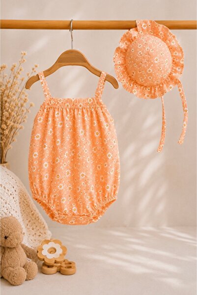 Miray baby kids Çiçek desenli şapkalı bebek tulumu