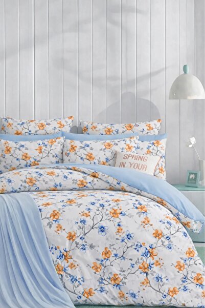 İQON Elastic Sheet Duvet Cover Set Double Size Branch Blue
