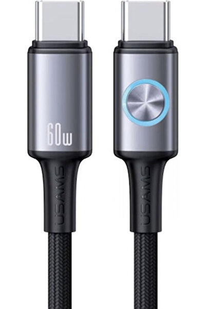 Usams SJ752 Πλεκτό Καλώδιο USB 2.0 με LED, USB-C Αρσενικό - USB-C, 60W PD, Μα...