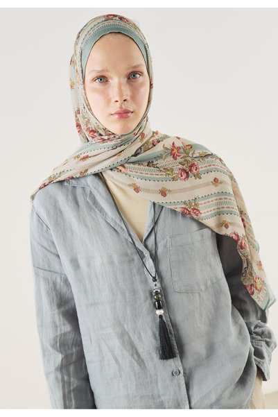 Freshscarfs Șal moale din viscoză cu model floral, albastru deschis