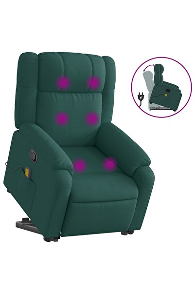 vidaxl Fotoliu rabatabil de masaj, cu ridicare, verde închis, textil
