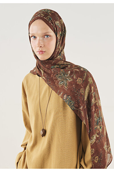 Freshscarfs Kakao Ethnic Blossom Pattern Soft Viscose Shawl