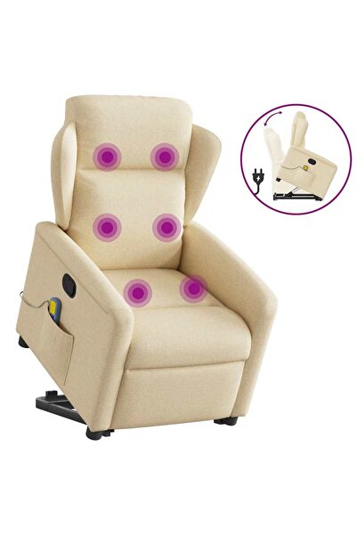 vidaxl Fotoliu masaj rabatabil cu ridicare, crem, material textil