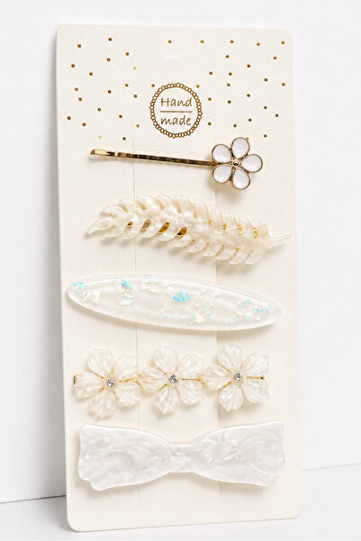 MakeWell Set of 5 Vintage Flower and Pearl Detailed Hair Clips |   Gold Color...