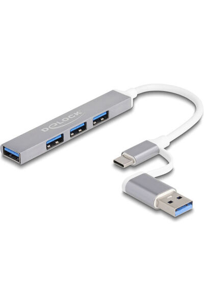 DELOCK Διανομέας USB 4 Θυρών USB 3.0 με σύνδεση σε υπολογιστή USB-A / USB-C Γ...