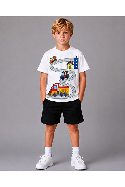 VODEXA Set de tricou și pantaloni scurți pentru fete și băieți, 100% bumbac, ...