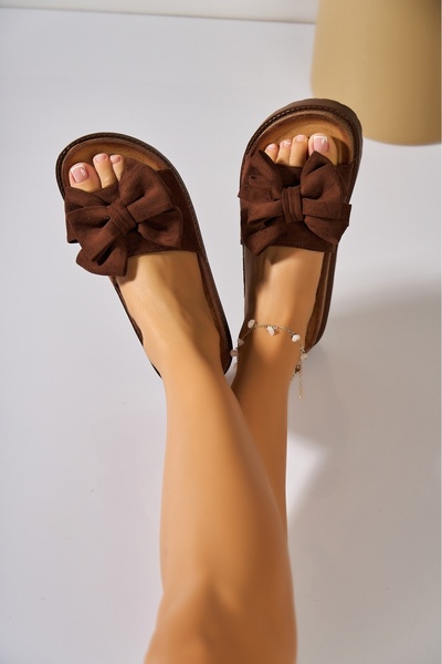 Joana Zenly Brown Faux Suede Slides