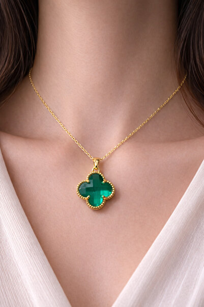 LooRen Butik Zircon Stone Clover Model Gold Color Women's Necklace Lrn080