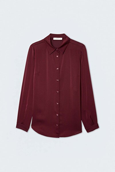 Sateen Stripe Pattern Shirt - Burgundy