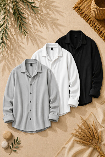 legends butik Set de 3 cămăși din țesătură otomană pentru bărbați – Pachet av...