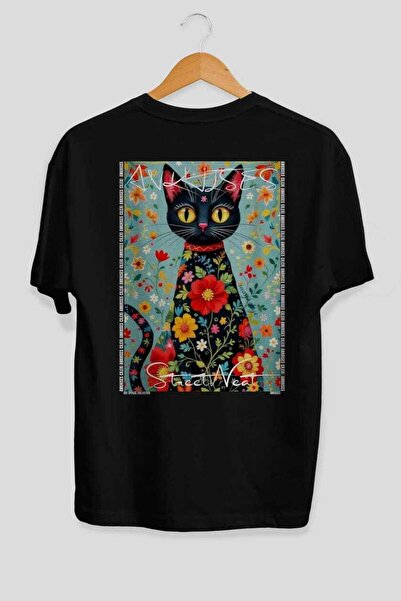 Ankhises 81 Cats for the Sake of Cat Love Printed Black Oversize T-Shirt 100%...