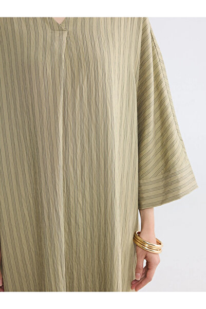 LC Waikiki Green V-Neck Striped Modal Blend Dress