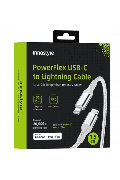 Innostyle Cablu de încărcare rapidă USB-C Lightning MFi pentru iPhone Kevlar 2M