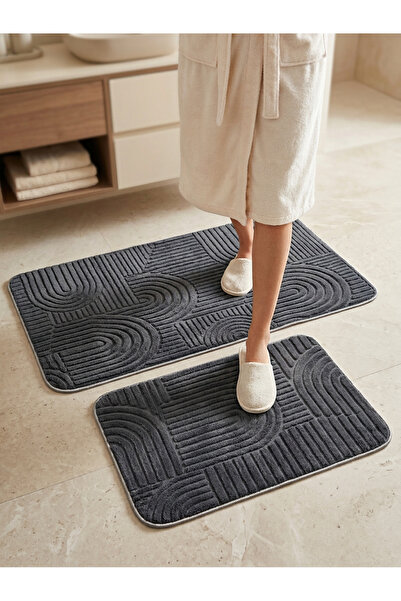 Menderes Home Cotton Collection Bohem Welsoft 2-Piece Bath Mat Anthracite 60X...