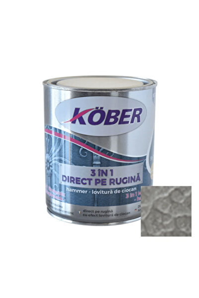 Kober Email 3în1, direct pe rugină, efect de ciocan, 0,75L, argintiu 180, / E...