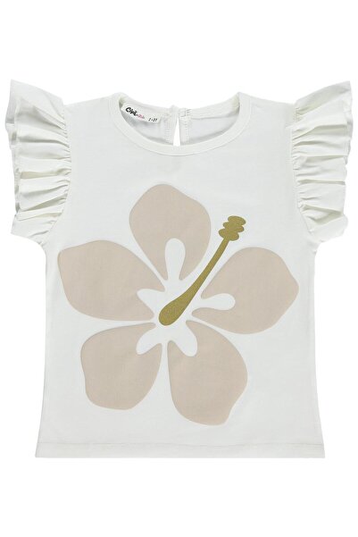 Civil Girls Tricou cu volane florale pentru copii de 2-5 ani - Alb murdar