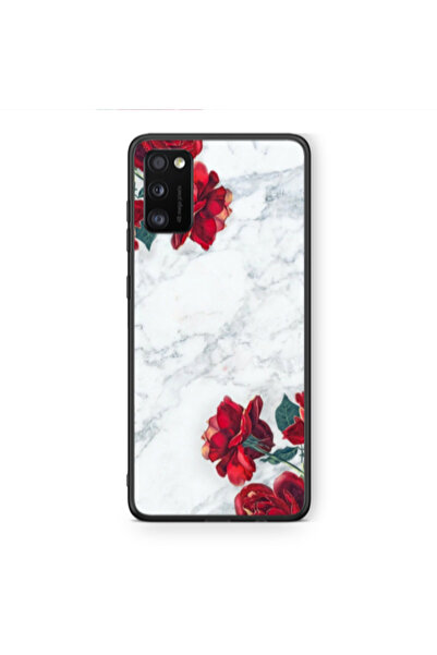 Other Samsung A41 red roses marble Black Glossy Θήκη