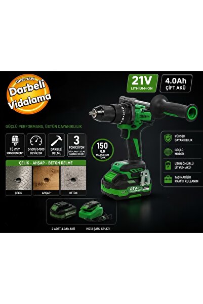 Hais HaisPro RB-DB2109 Profesyonel Darbeli Matkap 21 V 4.0 Ah Çift Akülü Matkap