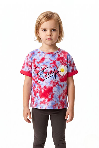 Toontoy Tricou cu mânecă scurtă pentru fete, cu gât tip bicicletă, cu capătul...