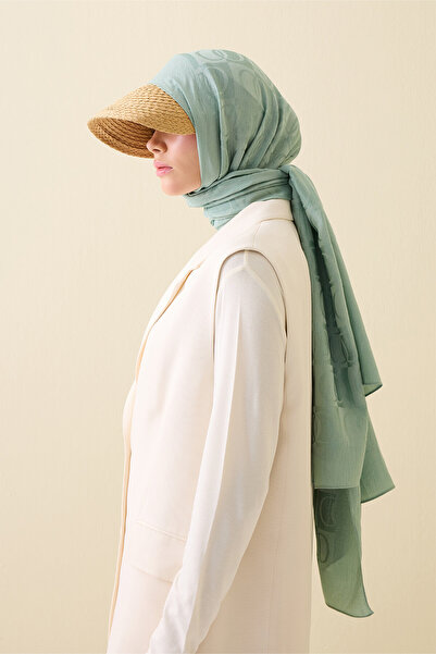 Imannoor Checkerboard Pattern Nile Green Naia Cotton Shawl 70X200