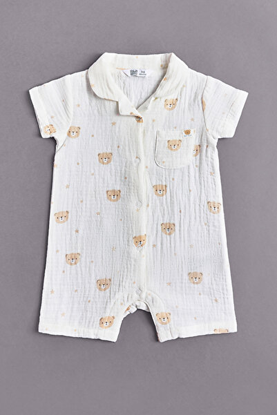 R&B Printed Rompers with Revere Collar and Short Sleeves