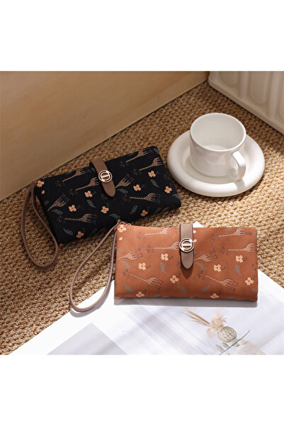 rinkadoll Black Color Soft Textured Giraffe Printed Strap Portfolio Wallet Ha...