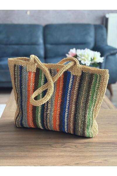 dyhandmade El Yapımı Renkli Çizgili Hasır Omuz Çantası – Bohem & Yazlık Kadın...