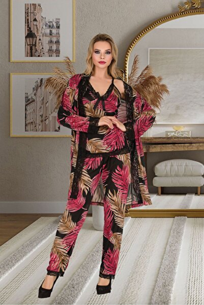 IZABEL Lingerie Black S/M-L/Xl Size Pink Yellow Leaf Patterned Women's Strapp...