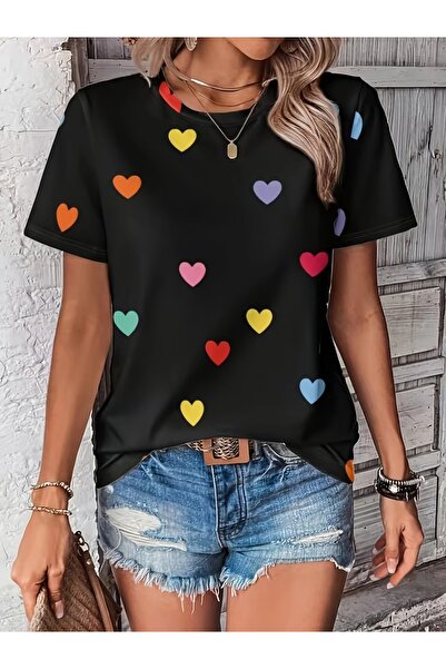 PAVRO Unisex Άνετο T-shirt με μικτό σχέδιο και στάμπα