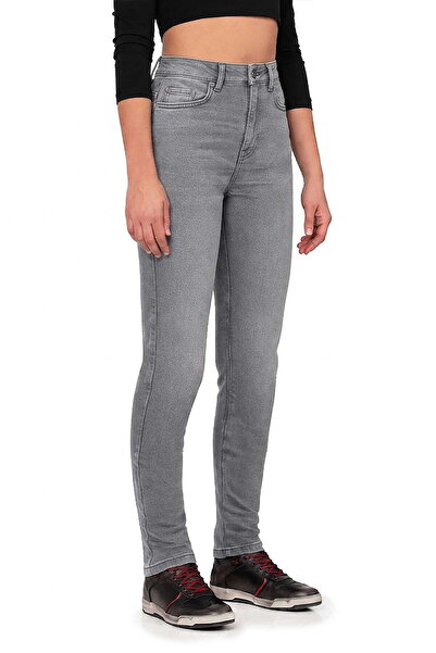 The Biker Jeans Lucy Grey Korumalı Motosiklet Kot Pantolonu Kadın