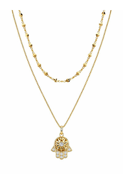 Sade Accessory Çift Zincirli Taşlı El Kolye