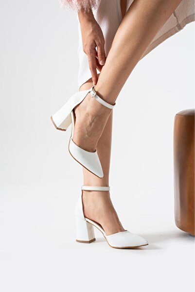 Vaghessa Shoes Vaghessa Ruby Women's White Matte Pointed Toe Ankle Strap 7 cm...