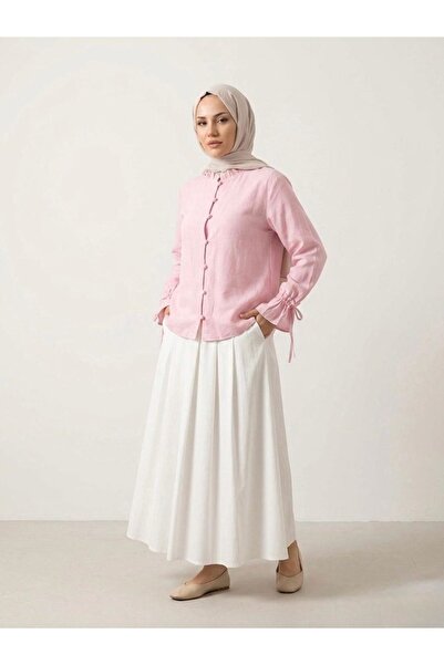 Foremia Sleeve Tunnel Collar Ruffle Tunic-Pink