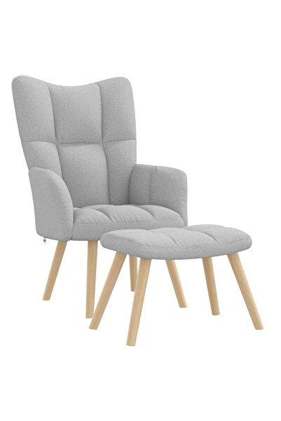 vidaxl Scaun de relaxare cu taburet din material gri nor