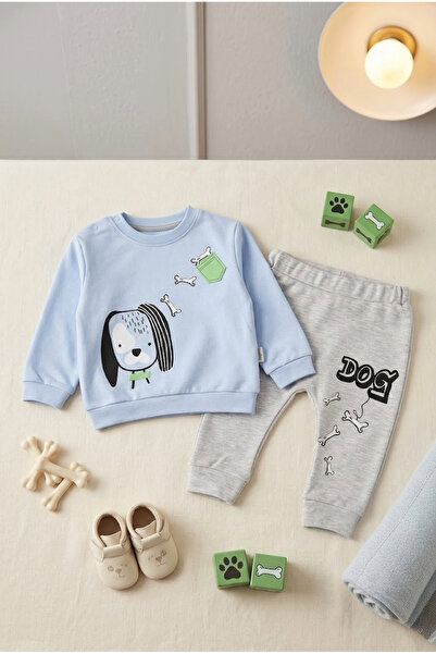 meyastore Baby Boy Suit with Snap Fasteners and Dog Print