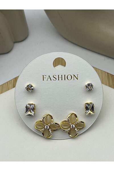 BİJU YILMAZ 26vipkp73 - vip 6-piece vintage gold steel earring triple set