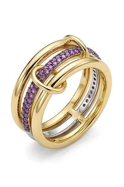 Hegi Collection Gold Pembe Taşlı Çoklu Yüzük