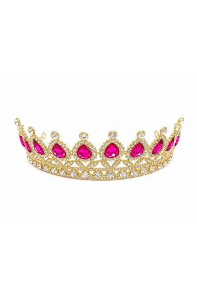 OEM Gold tiara with fuchsia teardrop crystals - bold decoration