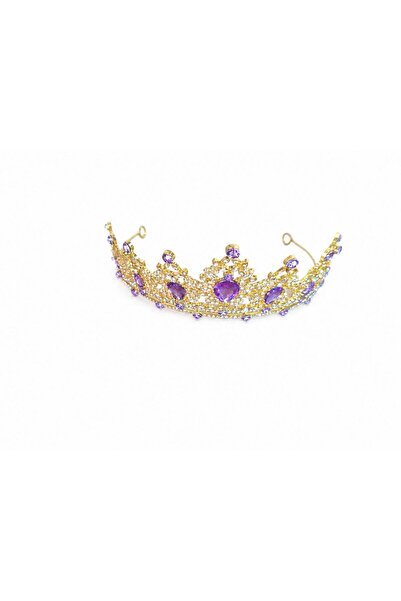 OEM Tiara aurie cu cristale mov violet marquise