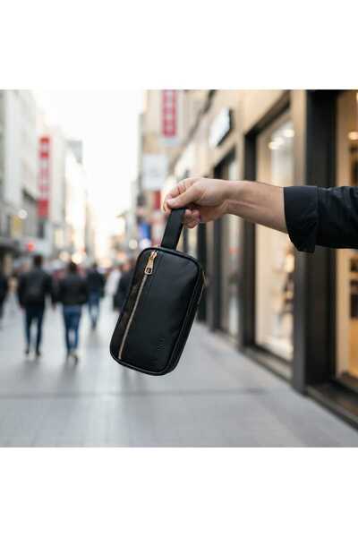 Tk 2208 Men's Black Leather Multi-Compartment Double Handle Personal Care and...