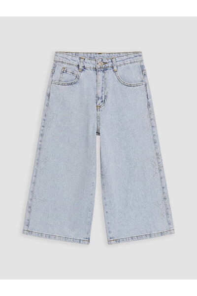 LC Waikiki ESVAB • شورت جينز عصري وفاخر للفتيات ذو أرجل واسعة ومزين بالحجارة