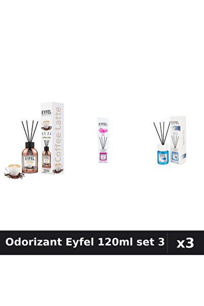 Eyfel Set 3 Odorizant Camera Betisoare 120ml - Cafea, Bubble Gum, Cool Water