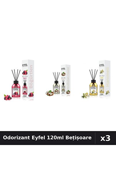 Eyfel Set 3 Odorizant Cameră Bețișoare 120ml - Fructe Pădure, Nucă Cocos, Mană
