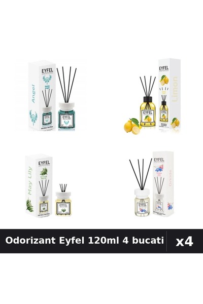 Eyfel Set 4 Odorizant Camera Betisoare 120ml - Angel, Lamaie, Lacramioare, Or...