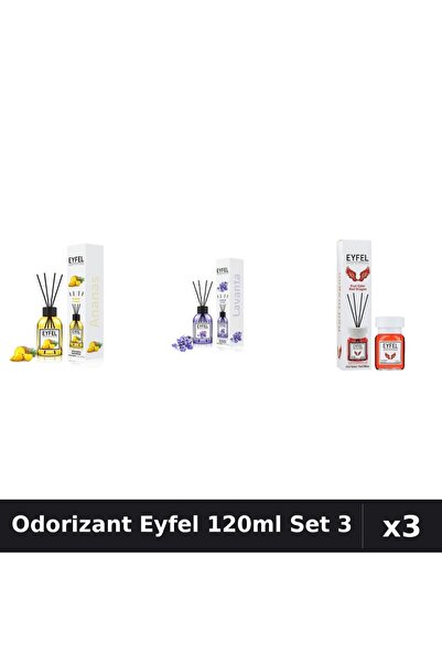 Eyfel Set 3 Odorizant Cameră Betișoare 120ml - Ananas, Lavandă, Red Dragon