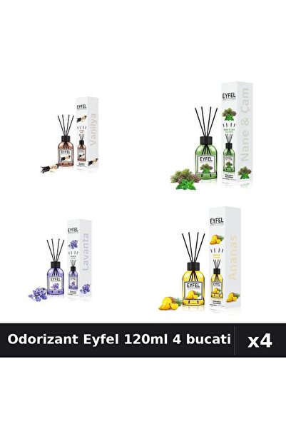 Eyfel Set 4 Odorizant Camera Betisoare 120ml - Vanilie, Lavanda, Pin Menta, A...