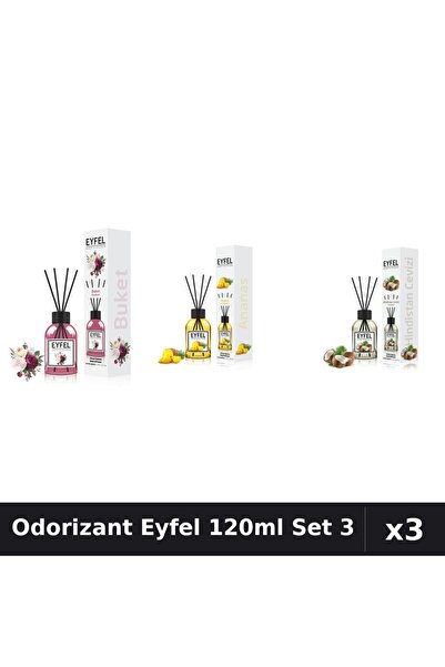 Eyfel Set 3 Odorizante Camera cu Betisoare 120ml - Bouquet, Ananas, Nucă de C...