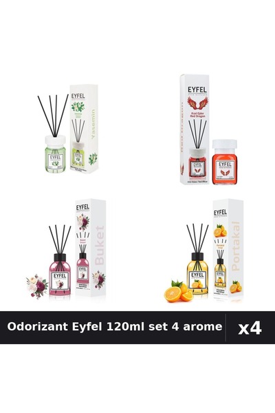 Eyfel Set 4 Odorizant Cameră cu Betișoare 120ml - Iasomie, Red Dragon, Bouque...
